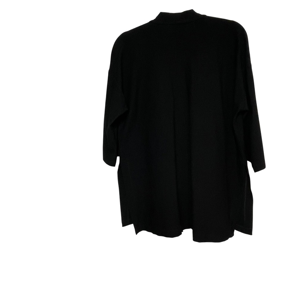 Eileen Fisher Washable Stretch Crepe Kimono Jacket Black S Open Front Pocket